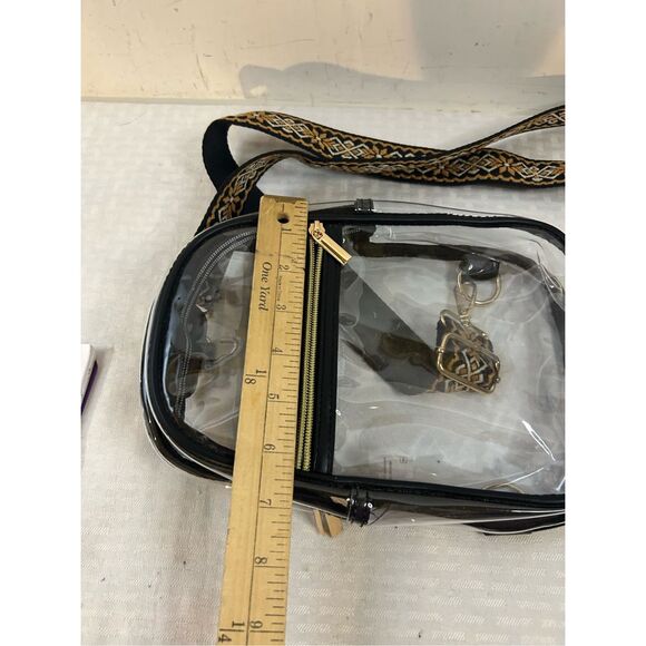 Clear concert crossbody bag gold zippers brown adj strap - Picture 9 of 9